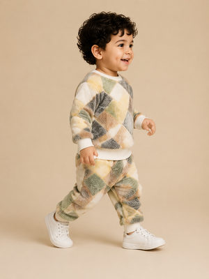 Patchwork Print Sweatshirt & Joggers Set for Toddlers – Cozy & Stylish Boys/Girls Outfit BloomUp