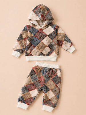 BloomUp Patchwork Print Hooded Sweatshirt & Joggers Set for Toddlers
