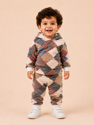 BloomUp Patchwork Print Hooded Sweatshirt & Joggers Set for Toddlers