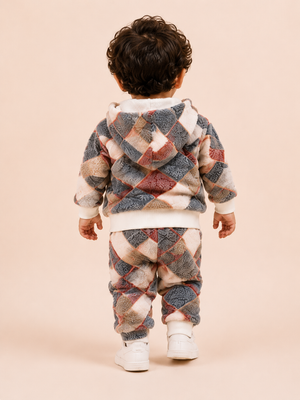 Patchwork Print Hooded Sweatshirt & Joggers Set for Toddlers – Cozy & Stylish Boys/Girls Outfit BloomUp