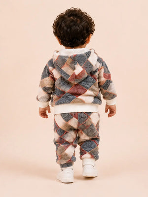 BloomUp Patchwork Print Hooded Sweatshirt & Joggers Set for Toddlers
