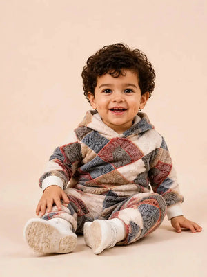 BloomUp Patchwork Print Hooded Sweatshirt & Joggers Set for Toddlers