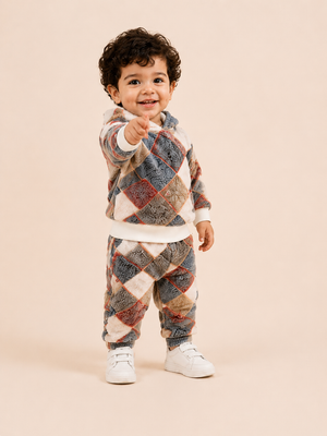 Patchwork Print Hooded Sweatshirt & Joggers Set for Toddlers – Cozy & Stylish Boys/Girls Outfit BloomUp