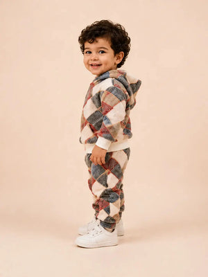 BloomUp Patchwork Print Hooded Sweatshirt & Joggers Set for Toddlers