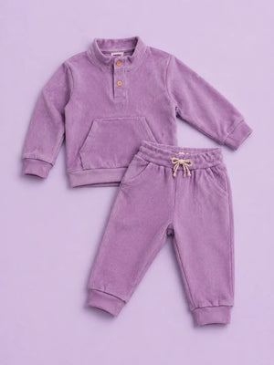 BloomUp Lavender Corduroy Co-ord Set for Baby Boys – Soft Henley Sweatshirt & Jogger Pants Set
