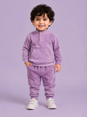 BloomUp Purple Corduroy Sweatshirt & Joggers Set for infants – Cozy & Stylish Boys Outfit