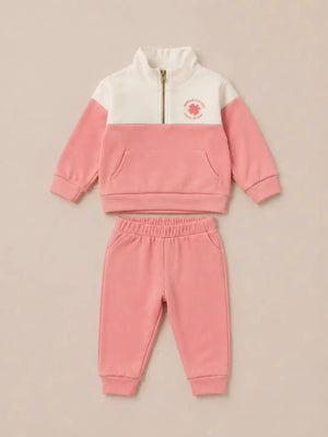 BloomUp Pink & Ivory Fleece Co-ord Set for boy – Half Zip Sweatshirt & Jogger Pants Set