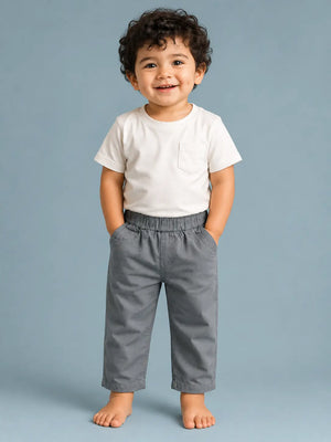 BloomUp Grey Elastic Waist Kids Cotton Pants – Soft Stretchable Casual Wear Bottom