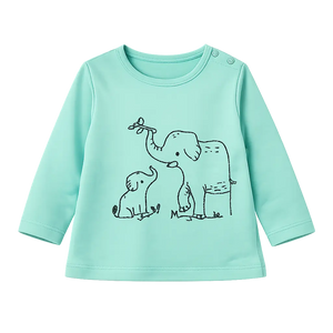 Mint Green Elephant Graphic Kids Top – Soft Cotton Full Sleeve Winter Wear for Girls BloomUp