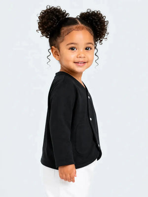 BloomUp Black Wrap-Style Full Sleeve Baby Cardigan – Soft Cotton Snap Button Layering Top