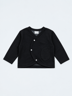 Black Wrap-Style Full Sleeve Baby Cardigan – Soft Cotton Snap Button Layering Top BloomUp