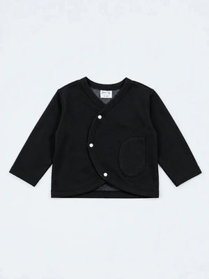 BloomUp Black Wrap-Style Full Sleeve Baby Cardigan – Soft Cotton Snap Button Layering Top