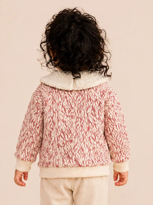 BloomUp Cream & Red Floral Jacquard Collar Sweater for Girls – Soft Winter Knit Top Kids Warm Pullover