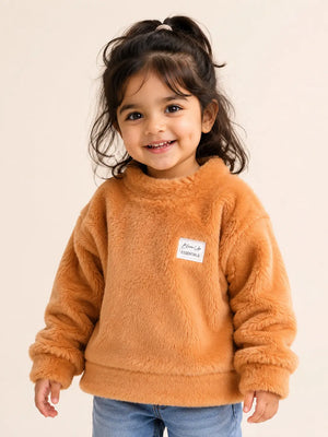BloomUp Orange Plush Fuzzy Turtleneck Sweater for Kids – Ultra Soft Winter Wear Warm Fleece Top