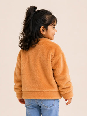 BloomUp Orange Plush Fuzzy Turtleneck Sweater for Kids – Ultra Soft Winter Wear Warm Fleece Top