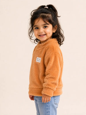 BloomUp Orange Plush Fuzzy Turtleneck Sweater for Kids – Ultra Soft Winter Wear Warm Fleece Top