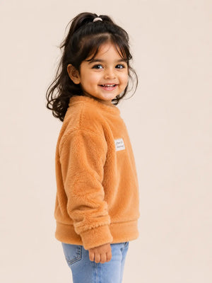 BloomUp Orange Plush Fuzzy Turtleneck Sweater for Kids – Ultra Soft Winter Wear Warm Fleece Top