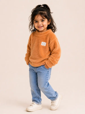 BloomUp Orange Plush Fuzzy Turtleneck Sweater for Kids – Ultra Soft Winter Wear Warm Fleece Top