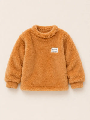 BloomUp Orange Plush Fuzzy Turtleneck Sweater for Kids – Ultra Soft Winter Wear Warm Fleece Top