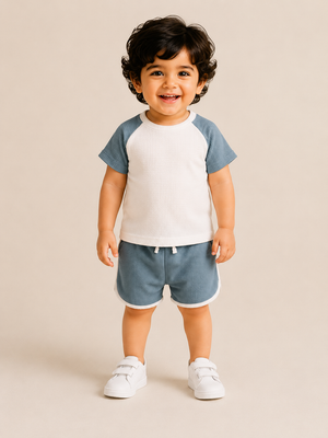 Boys Blue Raglan T Shirt & Shorts Set Kidswear Cotton BloomUp