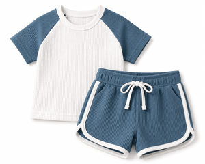 Boys Blue Raglan T Shirt & Shorts Set Kidswear Cotton BloomUp