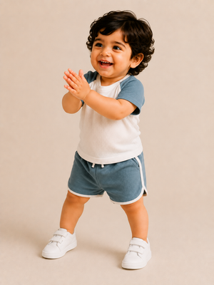 Boys Blue Raglan T Shirt & Shorts Set Kidswear Cotton BloomUp
