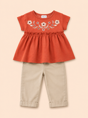Girls Rust Sleeveless Peplum Top Soft Cotton Clothing Set BloomUp
