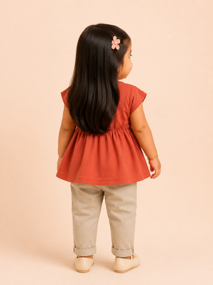 Girls Rust Sleeveless Peplum Top Soft Cotton Clothing Set BloomUp