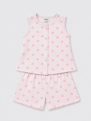 Girls Pink Sleeveless Printed Top Soft Cotton Clothing Set BloomUp