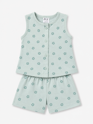 Girls Mint Sleeveless Printed Top Soft Cotton Clothing Set BloomUp