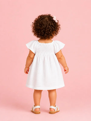 BloomUp White Muslin Floral Dress for Girls – Soft Cotton Casual Summer Wear