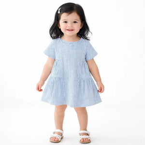 Light Blue Striped Kids Dress – Soft Cotton Summer Wear for Girls BloomUp