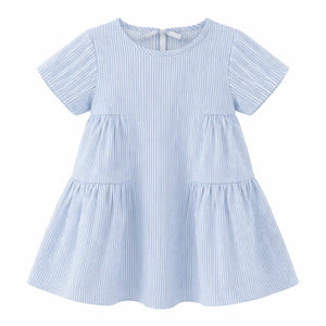 Light Blue Striped Kids Dress – Soft Cotton Summer Wear for Girls BloomUp