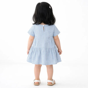 Light Blue Striped Kids Dress – Soft Cotton Summer Wear for Girls BloomUp