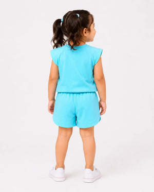 BloomUp Sky Blue Sleeveless Top & Shorts Co-ord Set for Girls – Soft Cotton Casual Summer Outfit