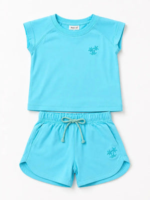 BloomUp Sky Blue Sleeveless Top & Shorts Co-ord Set for Girls – Soft Cotton Casual Summer Outfit