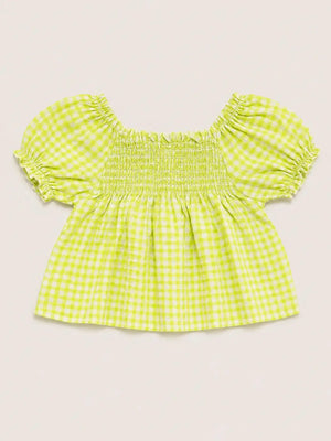BloomUp Yellow Gingham Smocked Kids Dress – Soft Cotton Summer Wear for Girls