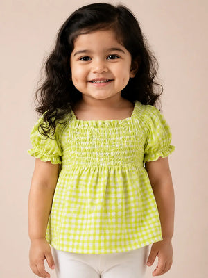 BloomUp Yellow Gingham Smocked Kids Dress – Soft Cotton Summer Wear for Girls