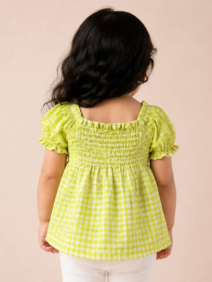 BloomUp Yellow Gingham Smocked Kids Dress – Soft Cotton Summer Wear for Girls