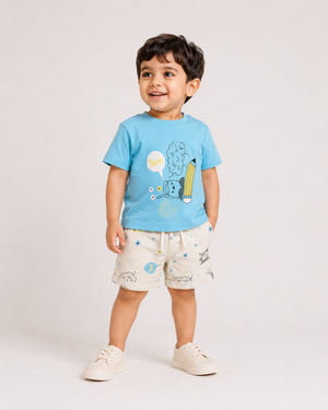 Boys Blue Graphic Shirt With Soft Cotton Clothing Set BloomUp