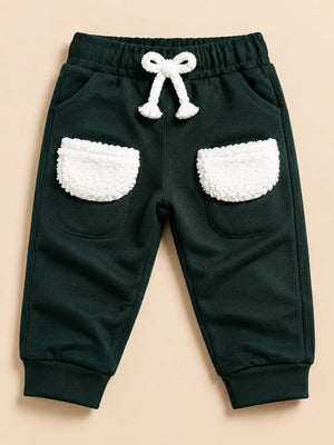 BloomUp Dark Green infant Joggers with Fluffy White Pockets – Cozy & Playful Boys Pants