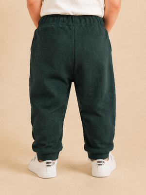 Dark Green Toddler Joggers with Fluffy White Pockets – Cozy & Playful Boys Pants BloomUp