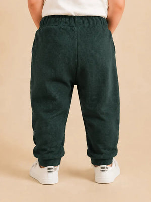 BloomUp Dark Green infant Joggers with Fluffy White Pockets – Cozy & Playful Boys Pants