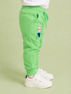 BloomUp Bright Green infants Joggers with Cat Embroidery – Fun & Comfortable Boys Pants