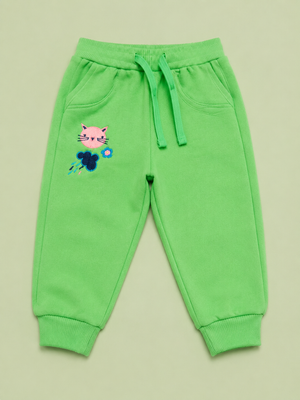 Bright Green Toddler Joggers with Cat Embroidery – Fun & Comfortable Boys Pants BloomUp