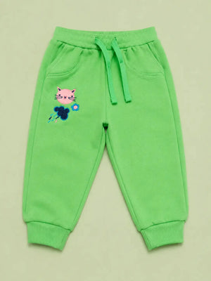 BloomUp Bright Green infants Joggers with Cat Embroidery – Fun & Comfortable Boys Pants