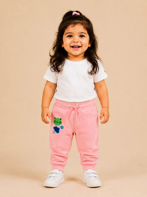 BloomUp Pink Toddler Joggers with Cat Embroidery – Fun & Comfortable Girls Pants