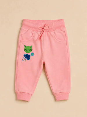BloomUp Pink Toddler Joggers with Cat Embroidery – Fun & Comfortable Girls Pants