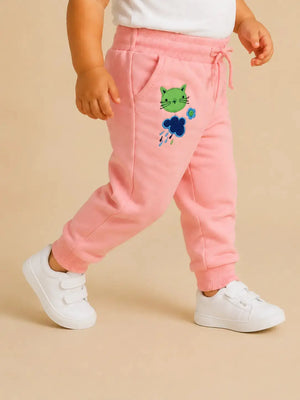 BloomUp Pink Toddler Joggers with Cat Embroidery – Fun & Comfortable Girls Pants