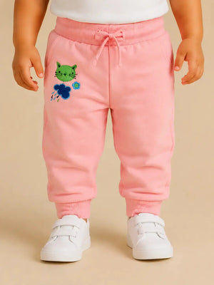 BloomUp Pink Toddler Joggers with Cat Embroidery – Fun & Comfortable Girls Pants